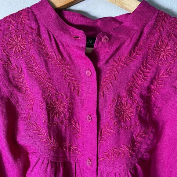 NWT Lauren Ralph Lauren Women's XL Long Sleeve Linen Embroidered Tunic Fuchsia - Picture 10 of 16